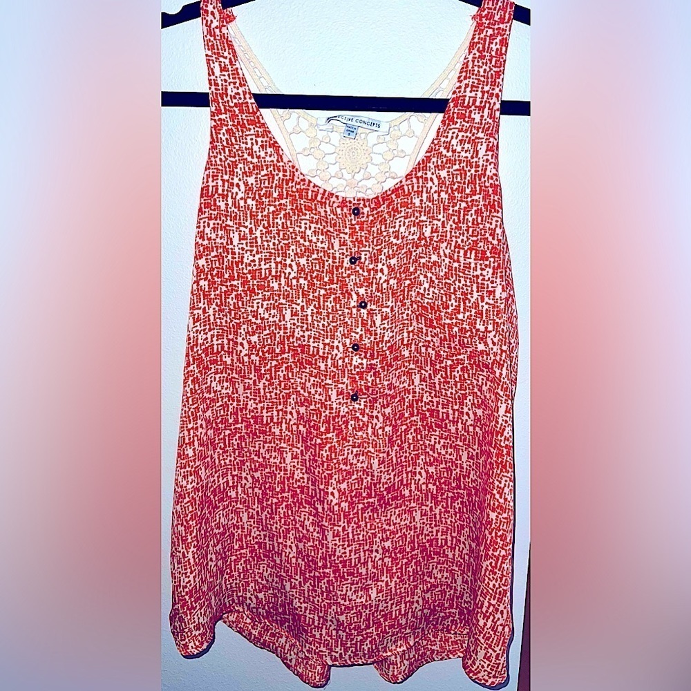 Crocheted open back satin tank with crochet laced back